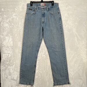 Men's Wrangler Size 32x32 BLUE Regular Fit Denim Jeans - STAINED RIPPED